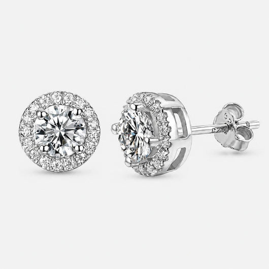 Round Halo Stud Moissanite Earrings