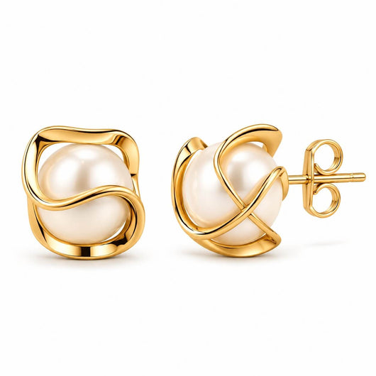 Caged Pearl Stud Earrings